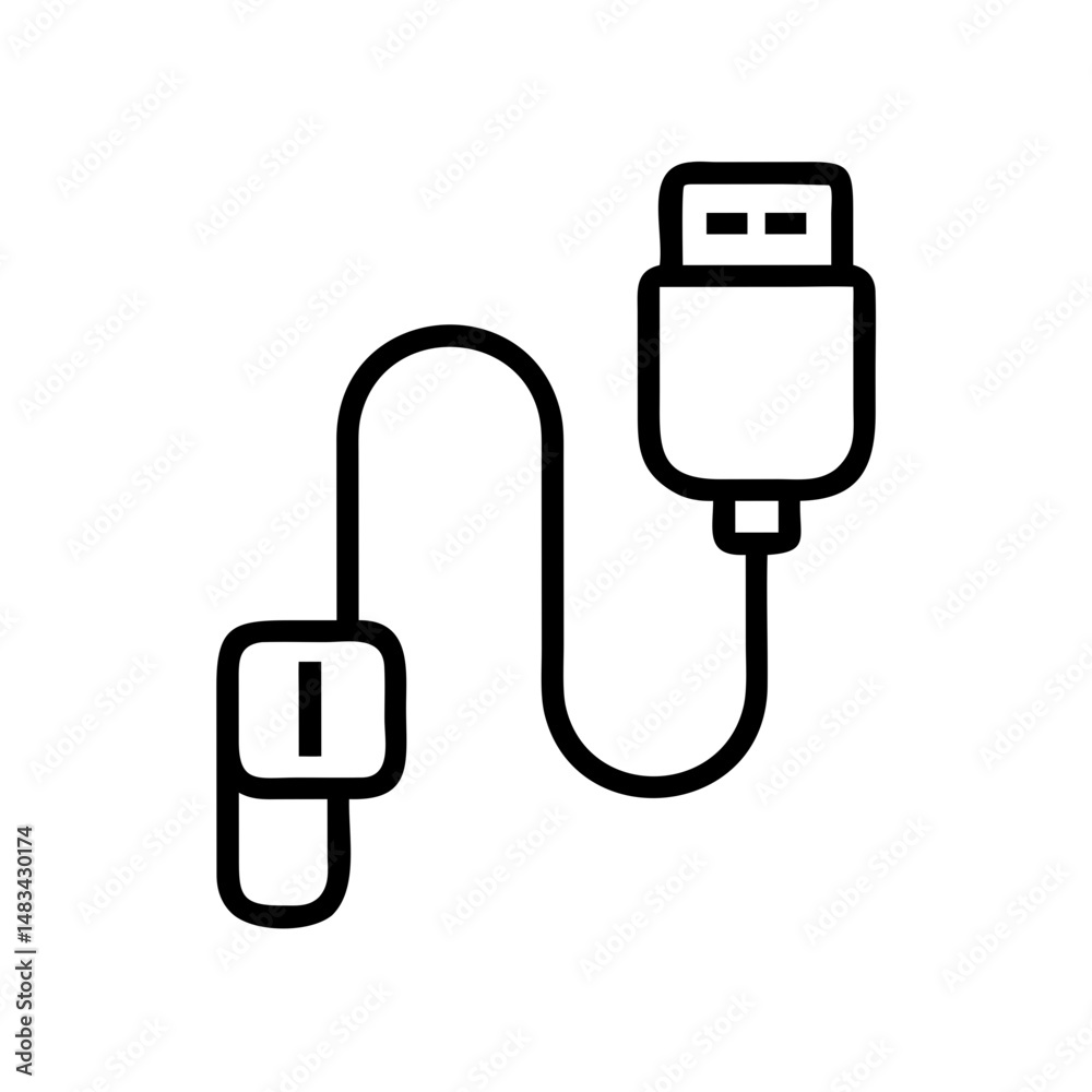 Poster usb cable connector icon representing data transfer cord, power supply link, and peripheral device c