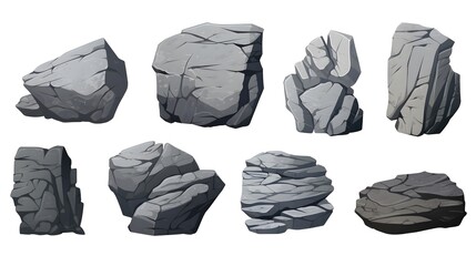 Collection of unique gray granite stones for landscaping and construction projects