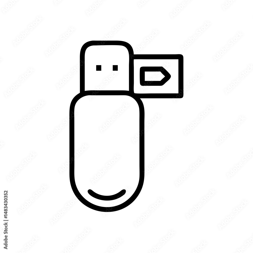 Poster USB Stick with Rounded Edge Icon Representing Portable Data Storage, File Transfer, and External Memory Device