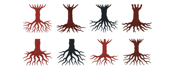 “Set of Tree Root and Branch Silhouettes – Detailed Natural Vector Illustrations”