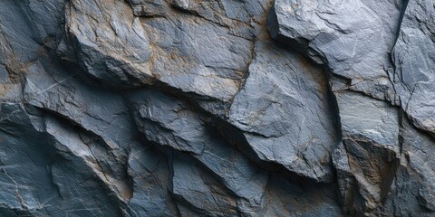 Close-up of cracked natural rock surface with blue-gray tones and orange veins
