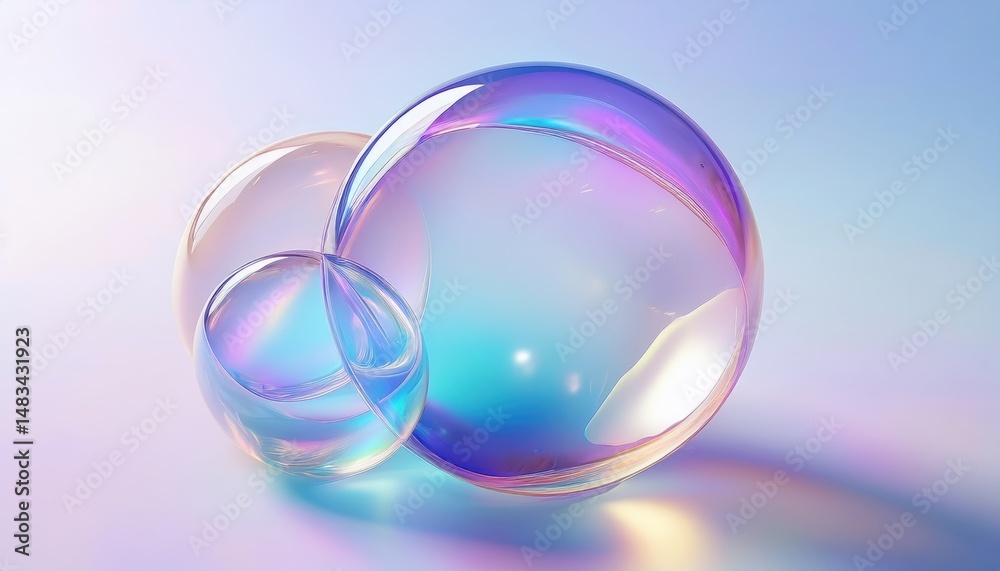 Poster iridescent soap bubble cluster on pastel background for abstract web design, print, branding, or dig