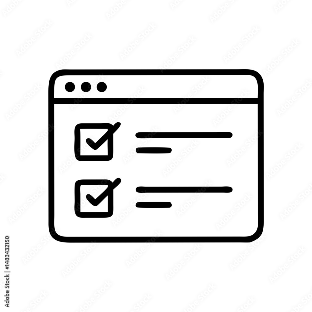 Poster webpage survey checklist icon representing online feedback form, user questionnaire, and digital eva