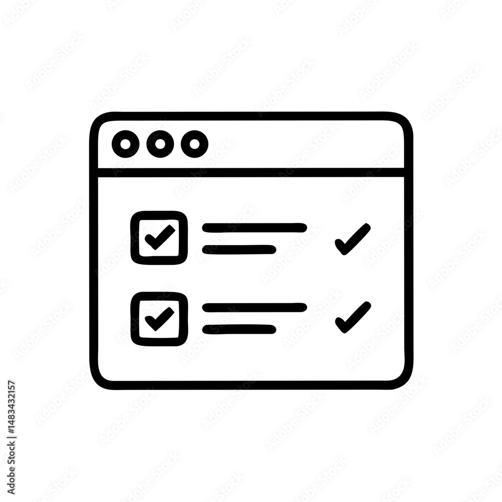 Poster webpage survey checklist icon representing online feedback form, user questionnaire, and digital eva