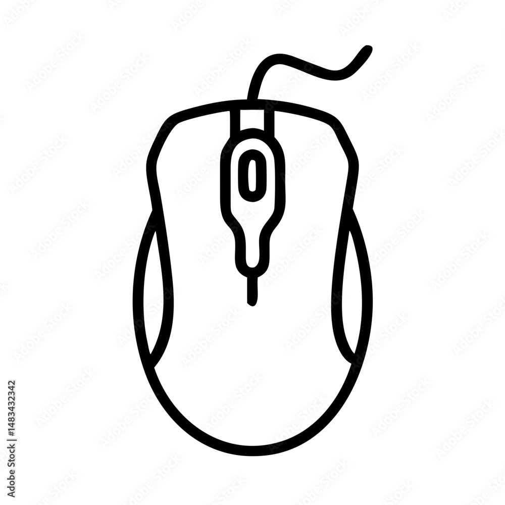 Fototapete Wired Computer Mouse Icon Representing Desktop Input Device with Cable for Cursor Control and Navigation