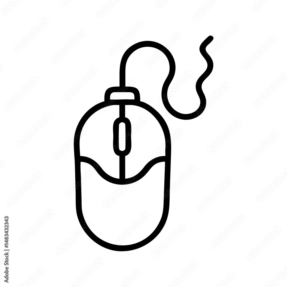Aufkleber Wired Computer Mouse Icon Representing Desktop Input Device with Cable for Cursor Control and Navigation