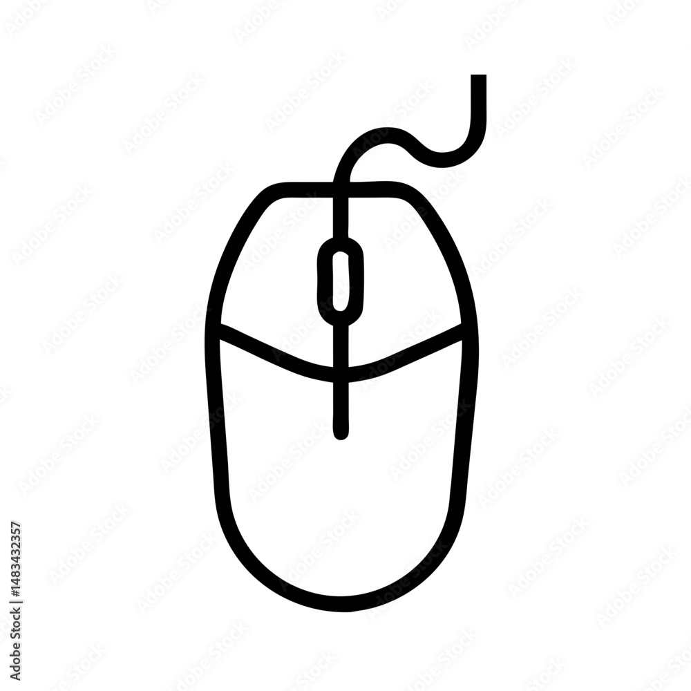 Fototapete Wired Computer Mouse Icon Representing Desktop Input Device with Cable for Cursor Control and Navigation