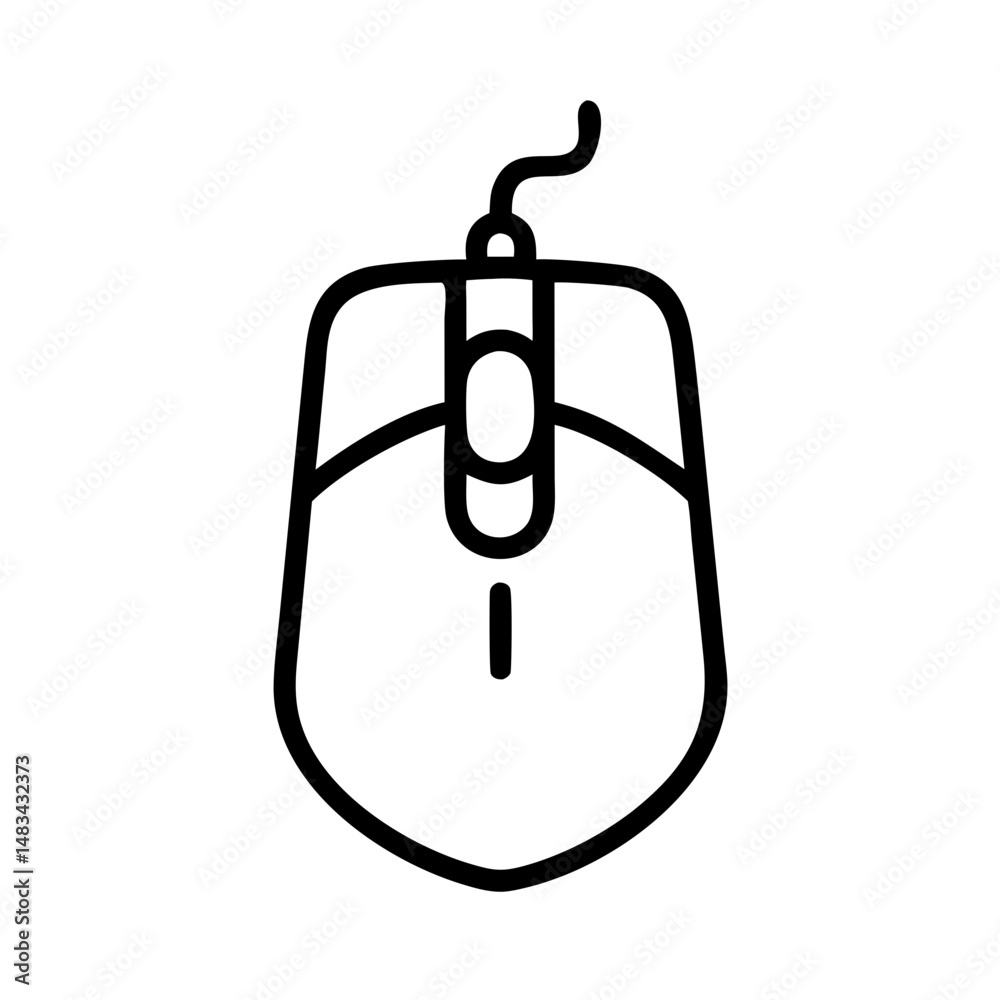Fototapete Wired Computer Mouse Icon Representing Desktop Input Device with Cable for Cursor Control and Navigation