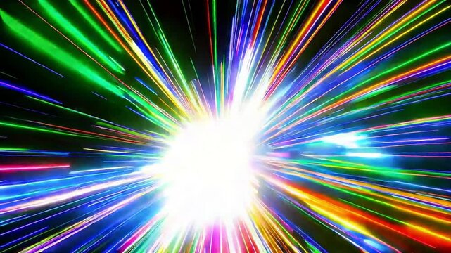 Vibrant Abstract Light Streaks in Rainbow Colors, Representing High-Speed Motion and Energy
