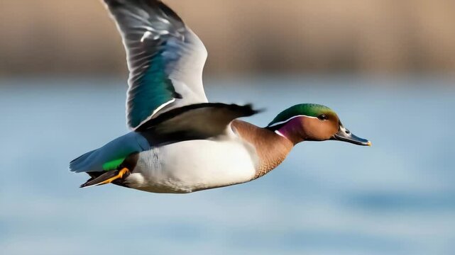 Teal gliding across the sky.