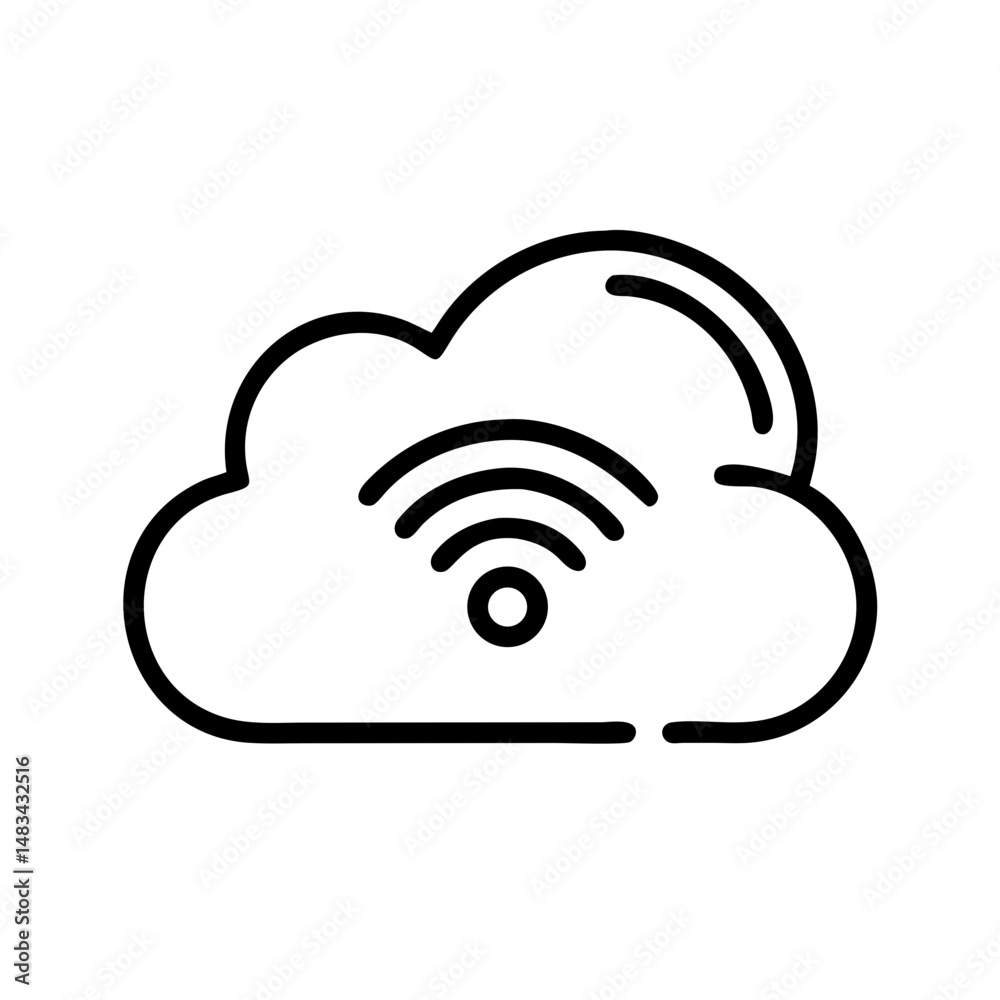 Poster Wireless Cloud Sync Icon Representing Data Synchronization, Online Backup, and Remote Storage Access