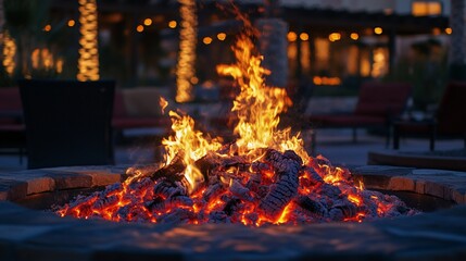 Warm fire pit at night