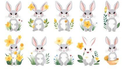 Easter Celebration Rabbit Set Vector Illustration for Holiday Designs