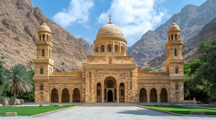 Ancient mosque nestled in a mountain valley