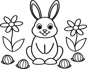 Obraz premium Cute Bunny with Flowers in a Fun Spring Coloring Page for Kids