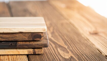 Stacked Wooden Planks Displayed on Rustic Wooden Surface