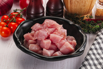 Diced raw turkey fillet cubes
