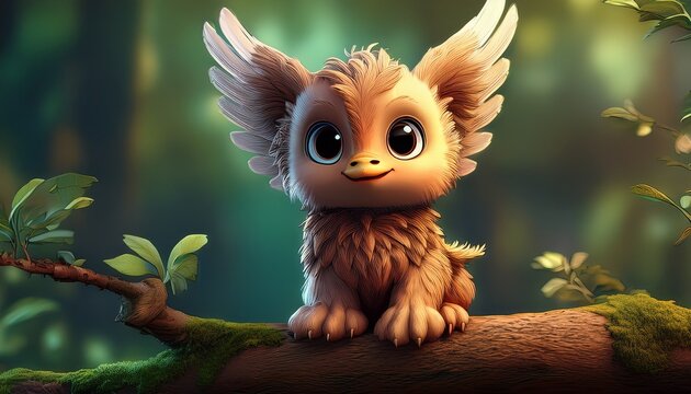 Chibi-Greif auf einem Ast im Wald
