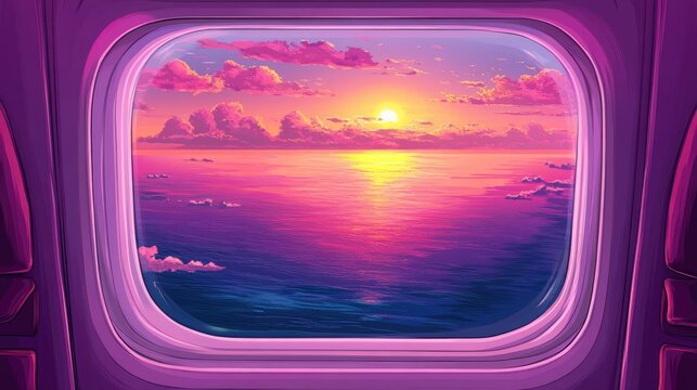 Fototapeta Airplane Window View Ocean Sunset