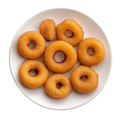 Delicious ring-shaped treats on a plate. PNG image, transparent background