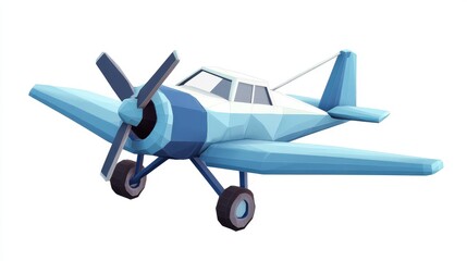 Fototapeta premium Low-poly light-blue airplane against white background.