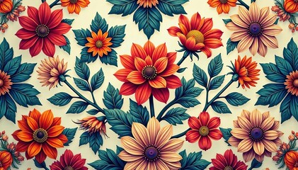 Intricate floral textile design, repeating motif, fabric, delicate