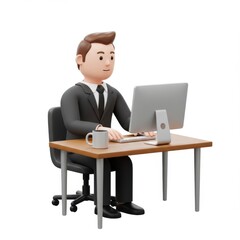 Cartoon character working on computer isolated on white background. use cases: presentation, website, infographic.