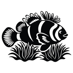 Clownfish hiding in coral in stylized vector, Clownfish vector illustration, Clownfish logo vector, Clownfish vector icon