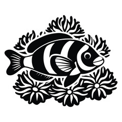 Clownfish hiding in coral in stylized vector, Clownfish vector illustration, Clownfish logo vector, Clownfish vector icon