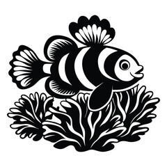 Clownfish hiding in coral in stylized vector, Clownfish vector illustration, Clownfish logo vector, Clownfish vector icon