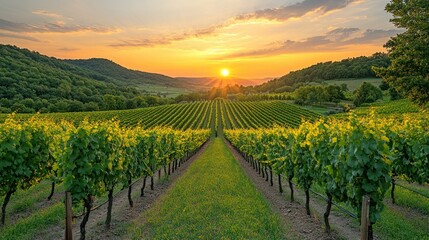 Naklejka premium Scenic vineyard at sunset