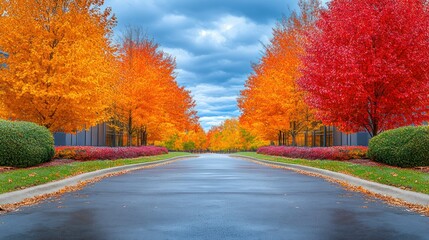 Autumnal avenue lined with vibrant foliage