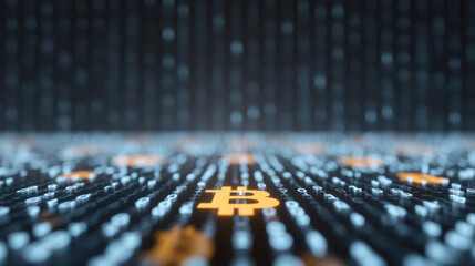 Fototapeta premium Digital currency cryptocurrency Bitcoin symbol binary code technology financial markets data analysis virtual money