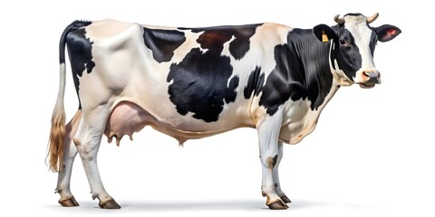 Holstein Cow Profile, Black and White Dairy Cattle on Pure Background