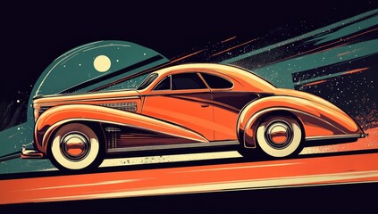 Vintage car on a cosmic journey