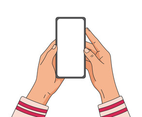 Two hands holding a blank vertical smartphone