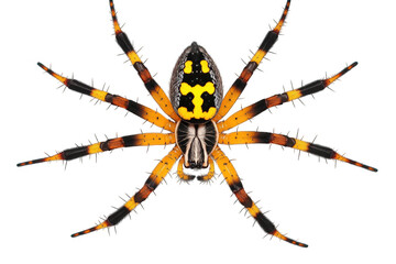 Obraz premium Close up of an orange and black spider with eight legs, full view on isolate background