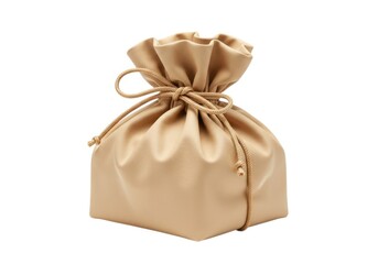 Obraz premium Beige pouch with drawstring isolated on white background