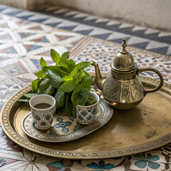 cup of tea with teapot and sugar