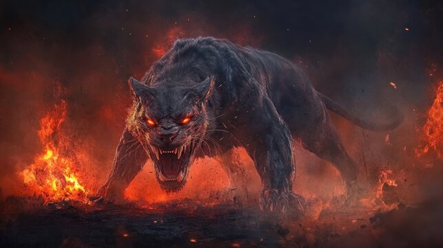 Fiery Beast: A Digital Painting of a Hellish Panther