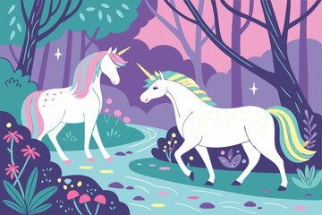 105 bmulticolored unicorns, highly detailed, vibrant, colorful, fantasy, digital art, 4kb