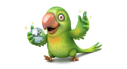 Obraz premium Cartoon parrot holding a ball
