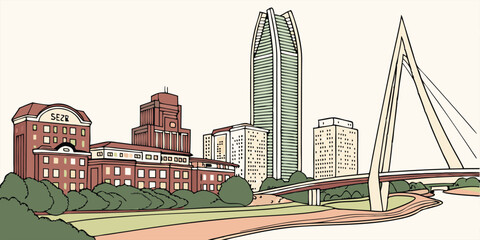 Oklahoma City skyline vector and cityscape details. 