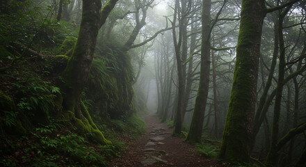 Obraz premium Foggy Forest Trail