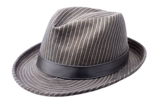 Gray pinstripe fabric fedora with a tailored look ideal for smart casual outfits  