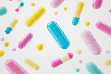 Colorful pills in the air