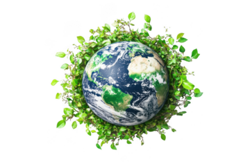 Earth day concept globe with green plants save the planet