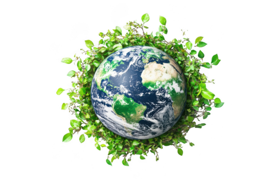 Earth day concept globe with green plants save the planet