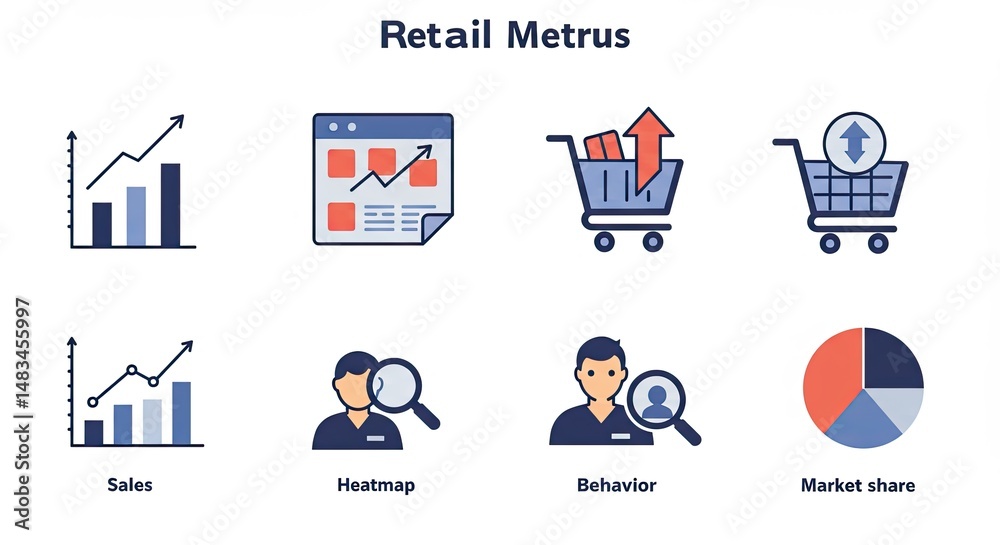Poster Retail analytics and metrics infographic with business growth and customer behavior