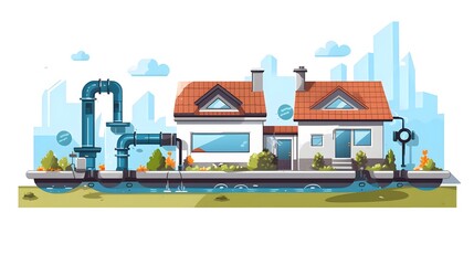 Naklejka premium Professional Suburban House with Sewerage System Pipes and Tanks Image for Marketing Materials